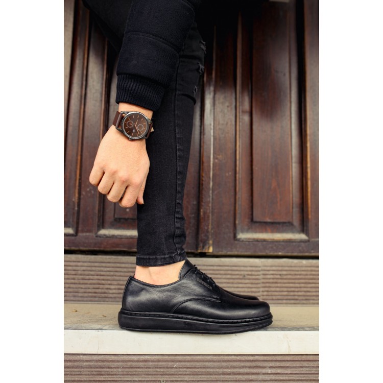 CH003 - DST Classica Pelle Di Cuoio Erkek Ayakkabı SIYAH