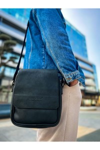 CNT009 - Cilt Deri Erkek Yan Omuz Çantası SIYAH
