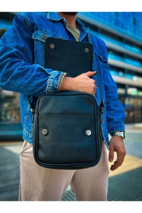 CNT009 - Cilt Deri Erkek Yan Omuz Çantası SIYAH