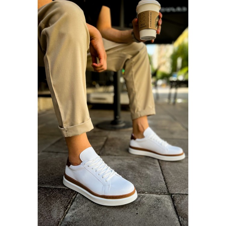 CH979 - Santoni GBT Spor Erkek Ayakkabı BEYAZ/TABA