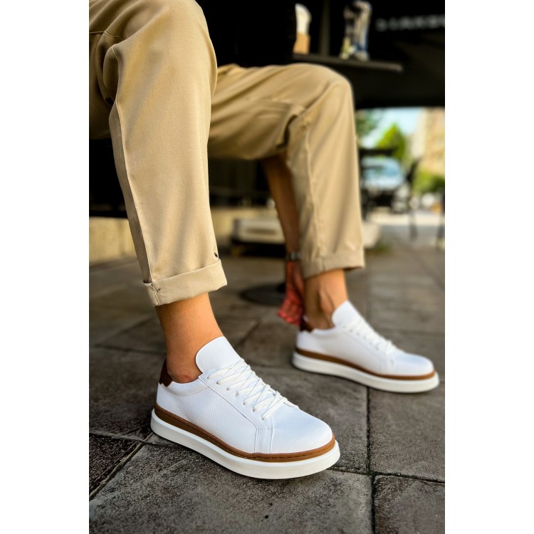 CH979 - Santoni GBT Spor Erkek Ayakkabı BEYAZ/TABA