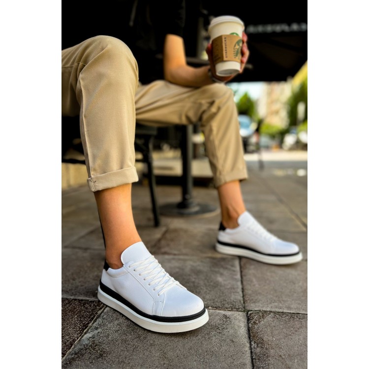 CH979 - Santoni GBT Spor Erkek Ayakkabı BEYAZ/SIYAH