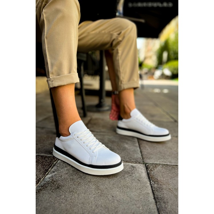 CH979 - Santoni GBT Spor Erkek Ayakkabı BEYAZ/SIYAH