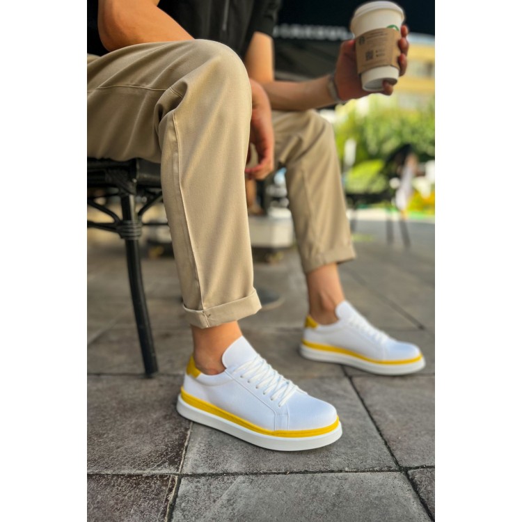 CH979 - Santoni GBT Spor Erkek Ayakkabı BEYAZ/SARI