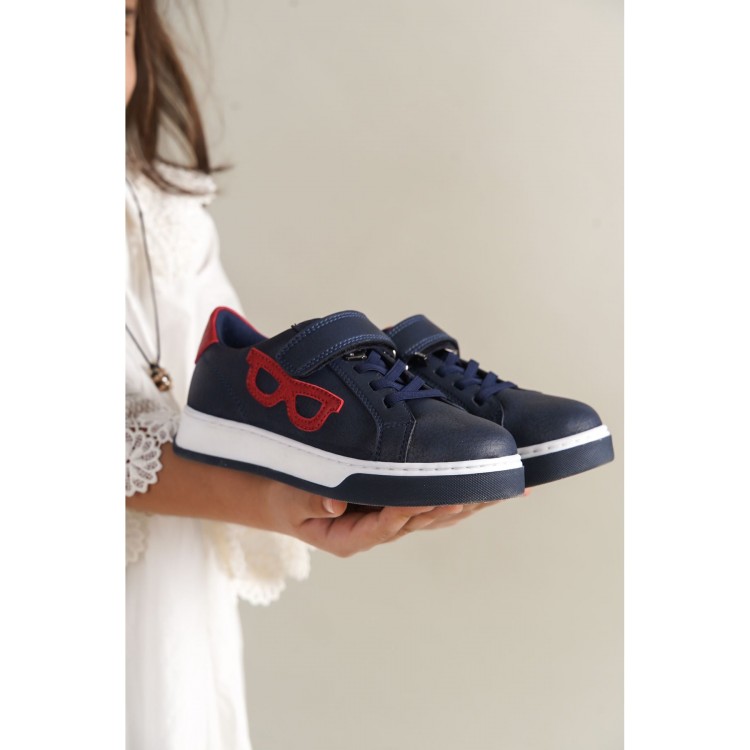 1011 - Glasses-X Çocuk Ayakkabı Lacivert Kırmızı Beyaz