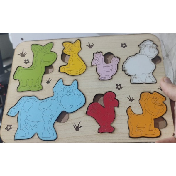 Ahşap Renkli Hayvan Puzzle