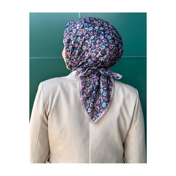 Locella Soft Pamuk Eşarp Lacivert Çiçek Desenli