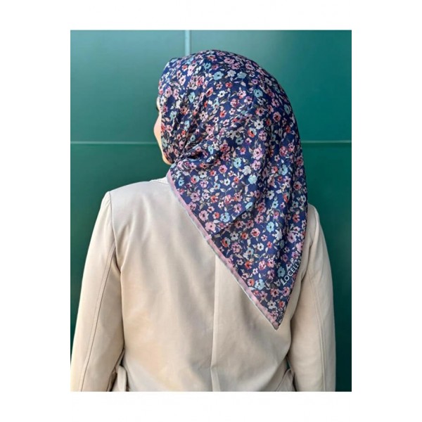 Locella Soft Pamuk Eşarp Lacivert Çiçek Desenli