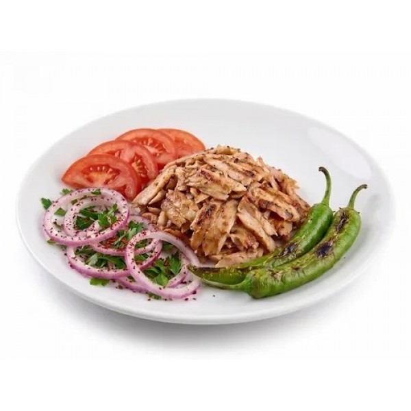 Porsiyon Tavuk Döner (120 g), domates, soğan, salatalık turşusu ile