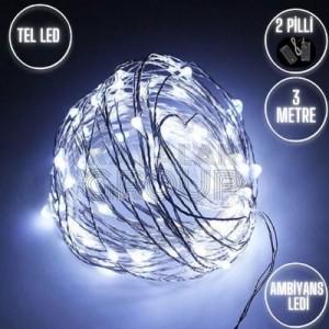 3 Metre Beyaz Peri Led Tel Led 2 Pilli