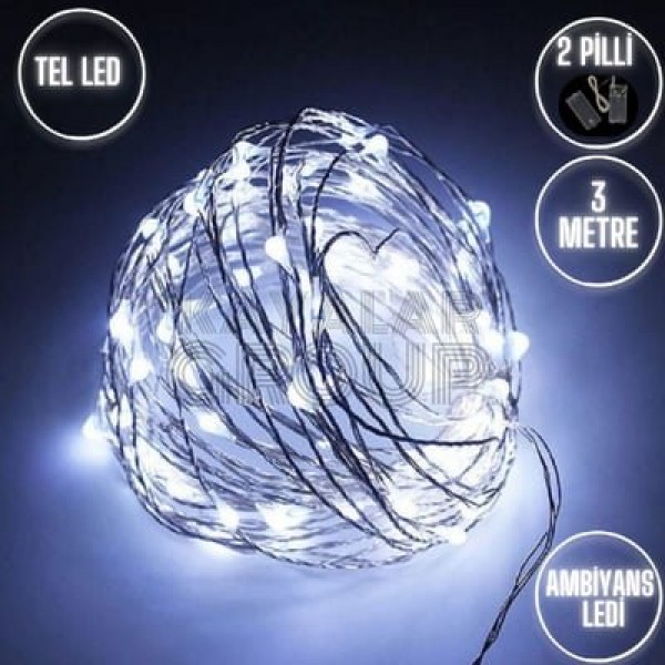 3 Metre Beyaz Peri Led Tel Led 2 Pilli
