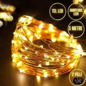 3 Merte Gün Işığı Peri Led Pilli Tel Led