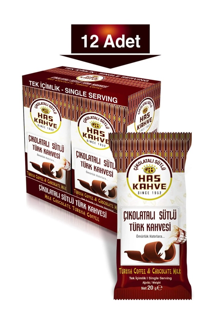 Has Tek İçimlik Çikolatalı Sütlü Türk Kahvesi 12'li Paket 20 Gr
