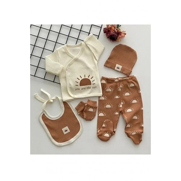 Organik Kumaş Fitilli 5 Parça Hastane Çıkışı Set