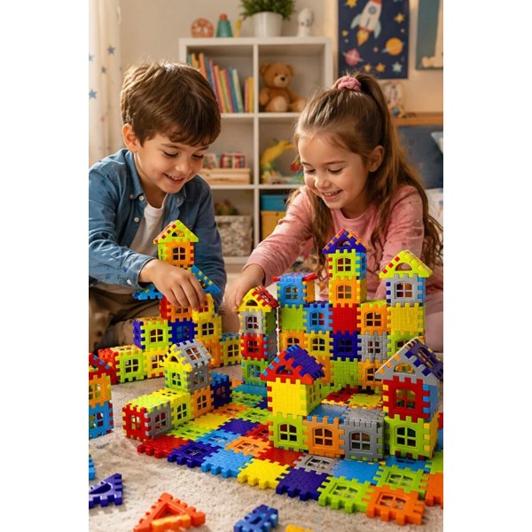 Puzzle City 3D Yapı Blokları - 128 Parça Eğitici Şehir Kurma ve Tasarım Seti