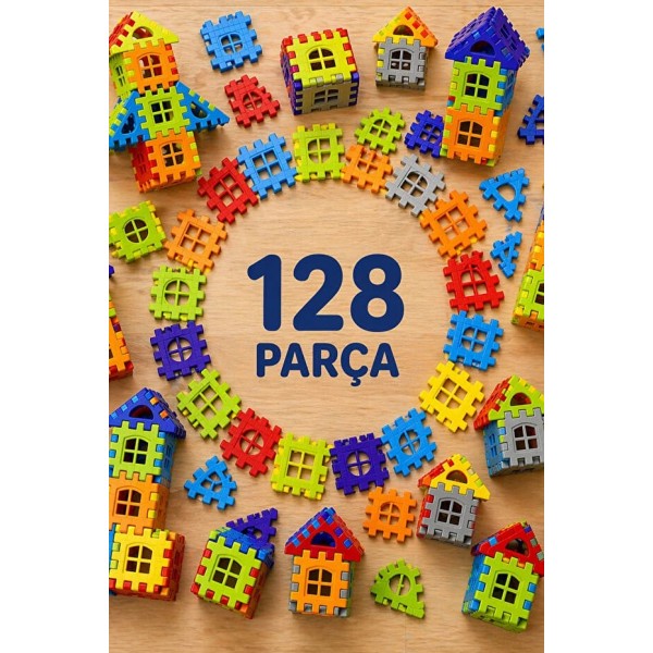 Puzzle City 3D Yapı Blokları - 128 Parça Eğitici Şehir Kurma ve Tasarım Seti