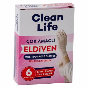 Clean Life Eldiven Çok Amaçlı 6 Lı Muayene Lateks Pudralı
