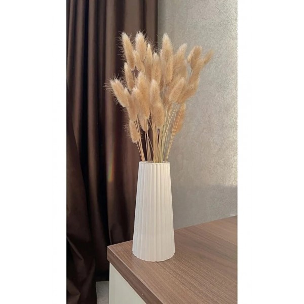 Beyaz Çizgili Büyük Boy Vazo – İskandinav Stil / Taş Tozu / 19cm