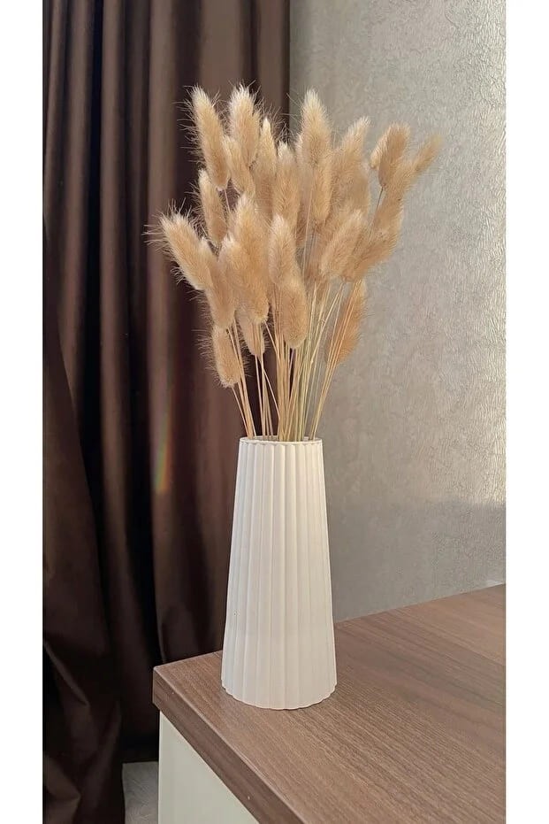 Beyaz Çizgili Büyük Boy Vazo – İskandinav Stil / Taş Tozu / 19cm Beyaz Çizgili Büyük Boy Vazo – İskandinav Stil / Taş Tozu / 19cm