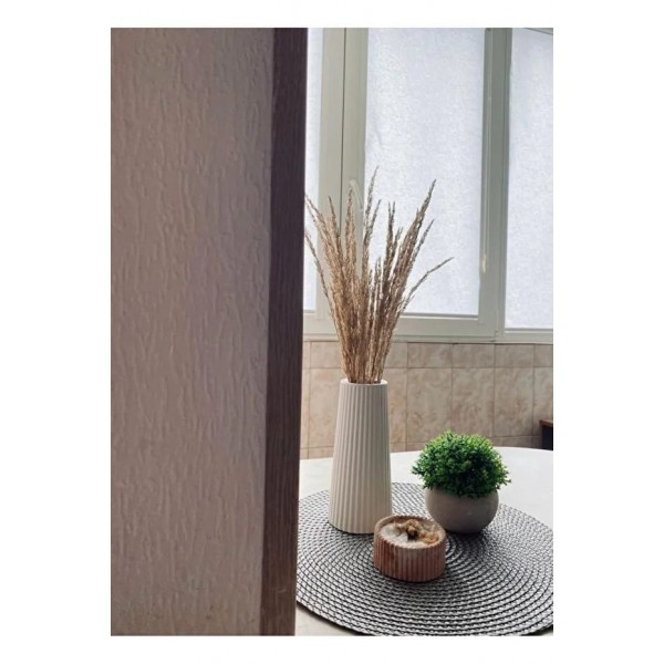 Beyaz Çizgili Büyük Boy Vazo – İskandinav Stil / Taş Tozu / 19cm