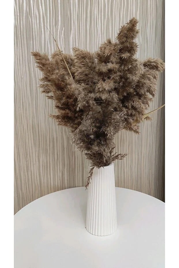 Beyaz Çizgili Büyük Boy Vazo – İskandinav Stil / Taş Tozu / 19cm Beyaz Çizgili Büyük Boy Vazo – İskandinav Stil / Taş Tozu / 19cm