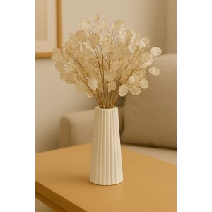 Beyaz Çizgili Büyük Boy Vazo – İskandinav Stil / Taş Tozu / 19cm Beyaz Çizgili Büyük Boy Vazo – İskandinav Stil / Taş Tozu / 19cm