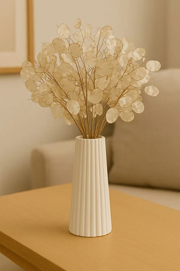 Beyaz Çizgili Büyük Boy Vazo – İskandinav Stil / Taş Tozu / 19cm Beyaz Çizgili Büyük Boy Vazo – İskandinav Stil / Taş Tozu / 19cm