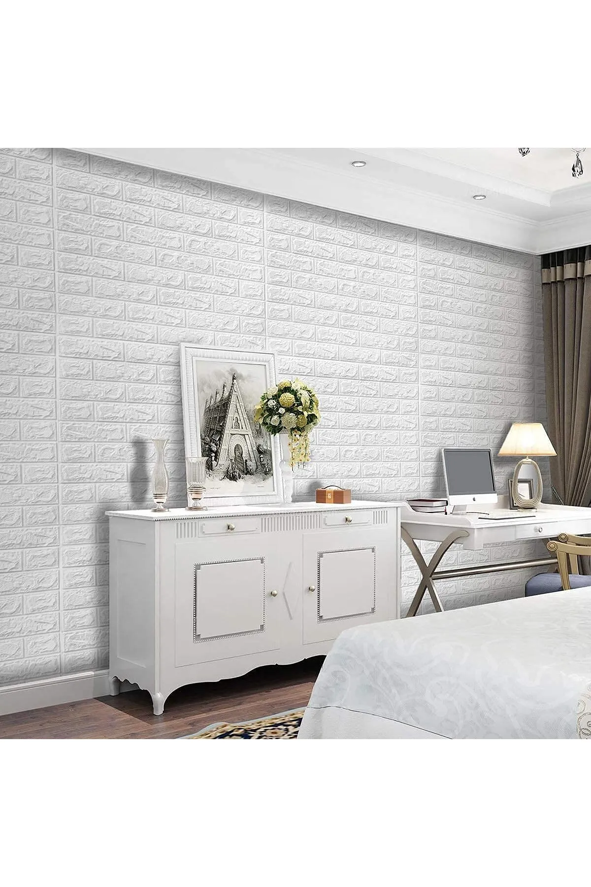 50x50%20Cm%200,27%20m2%20Beyaz(ekru)%20Kendinden%20Yapışkanlı%20Duvar%20Kağıdı%20Esnek%20Köpük%20Panel%203d%20Tuğla%20Desen